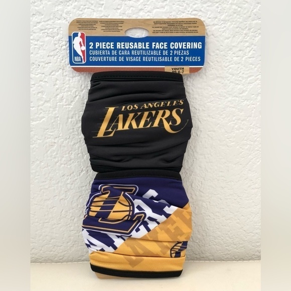 NEW NBA Los Angeles Lakers 2 Piece Reusable Face Covering - Picture 1 of 5